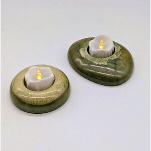 Handcrafted Green Resin Tealight Candle Holders Set Of 2